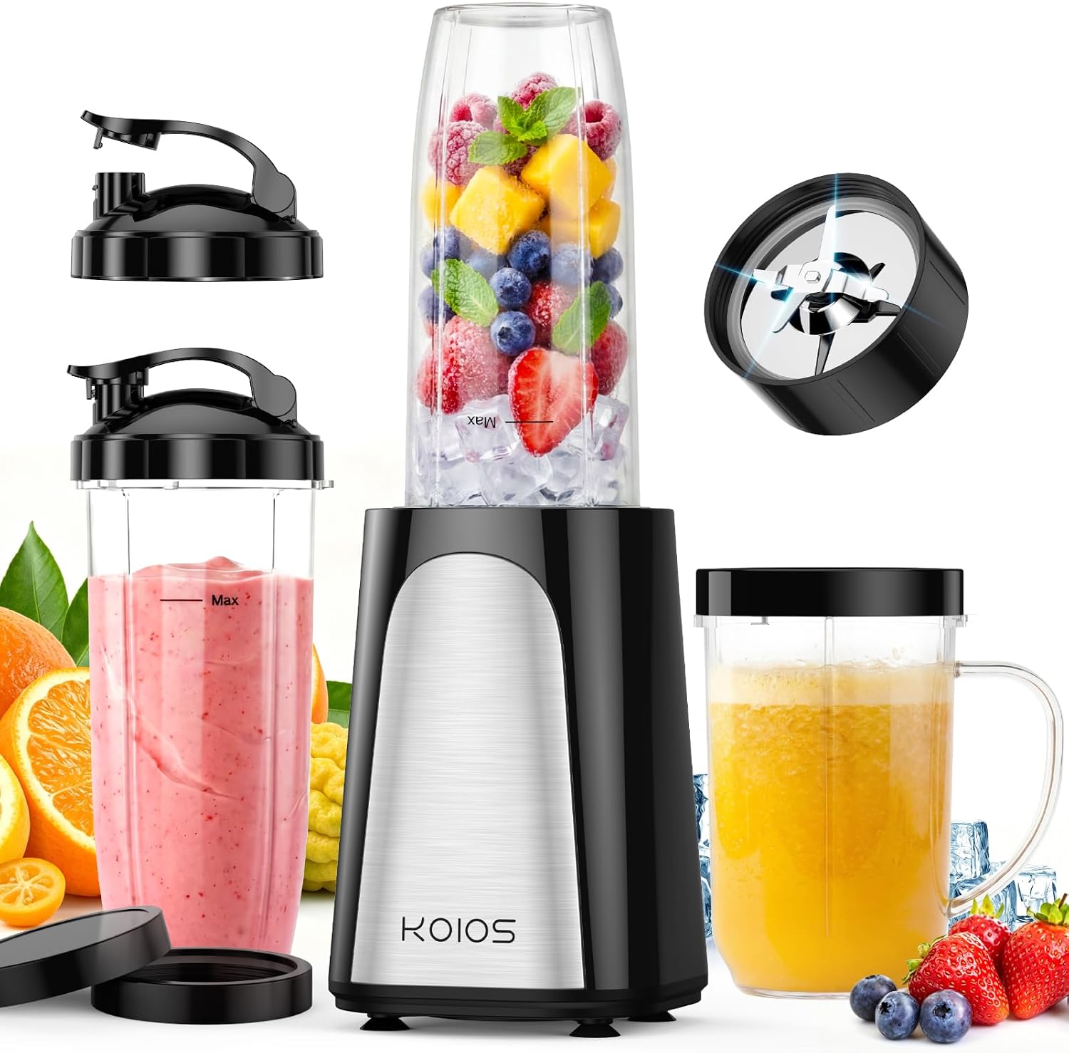 KOIOS 1000W Smoothie Blender | 15-in-1 Single Serve Set |Press-Twist Design