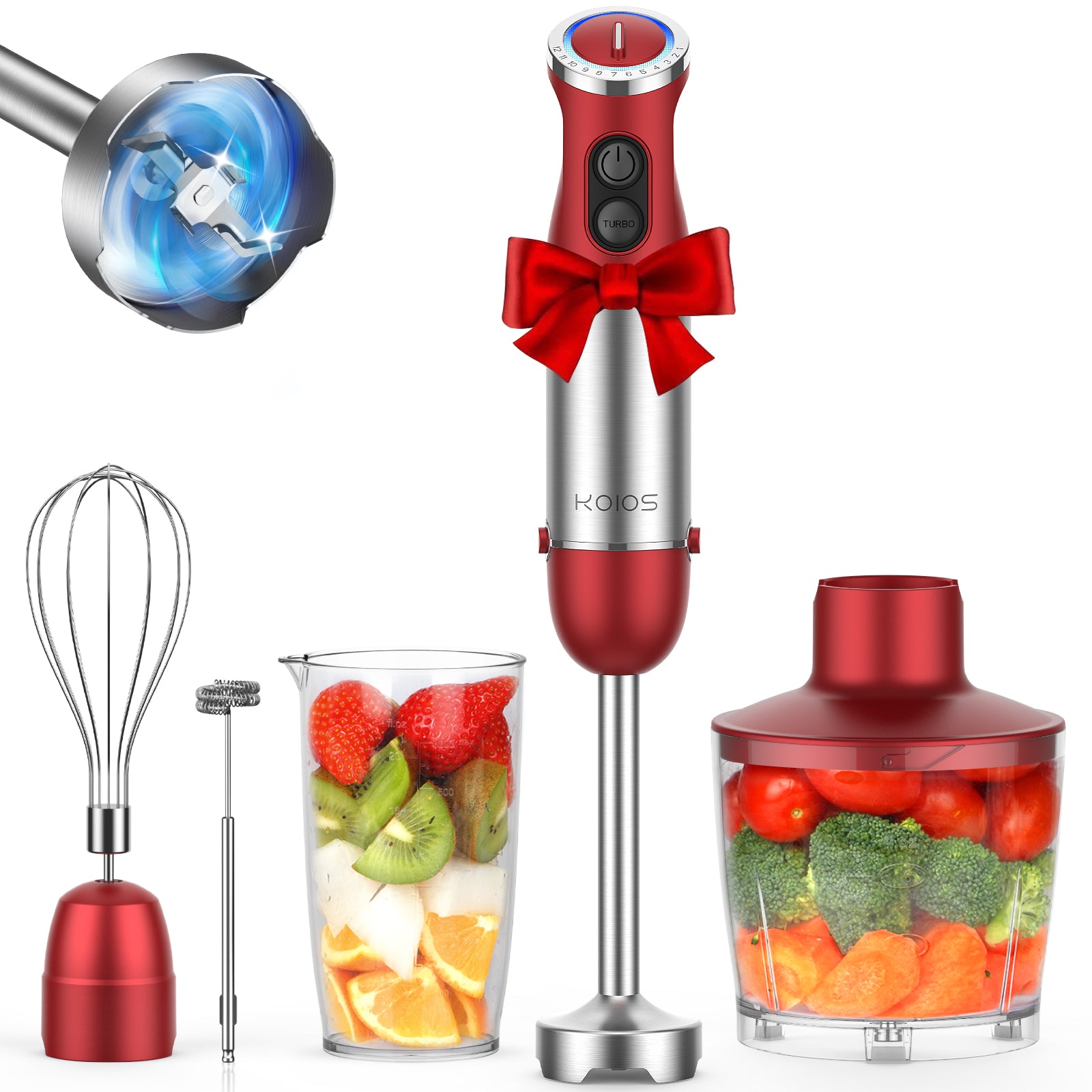 KOIOS | 1000W 3-in-1 Stick Blender + Whisk Frother Red
