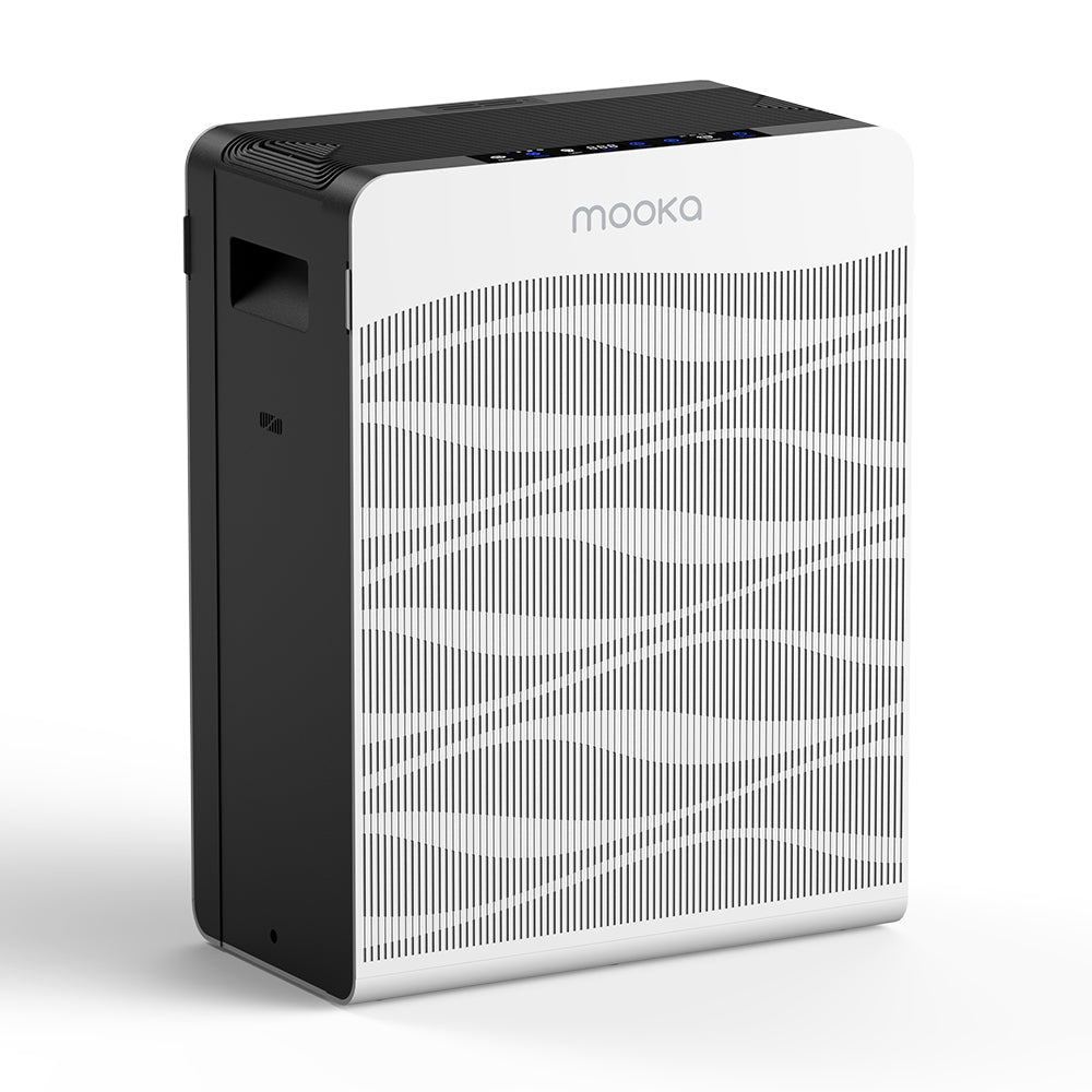 Mooka Air Purifier with PM2.5 Sensor, 3-Stage H13 HEPA Filter 990 Sf Coverage @ACH1 C300 White